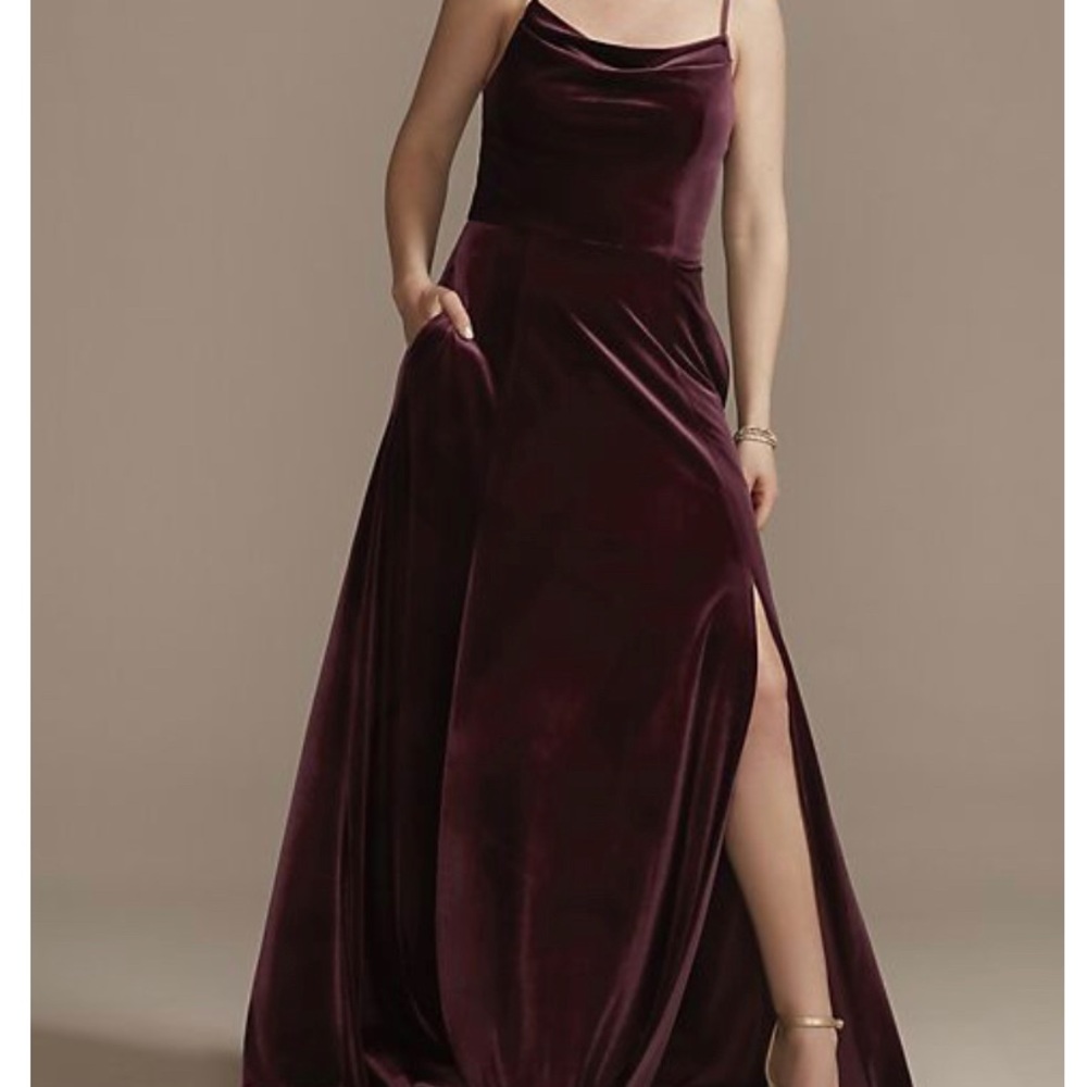 David's bridal velvet cowl neck bridesmaid dress